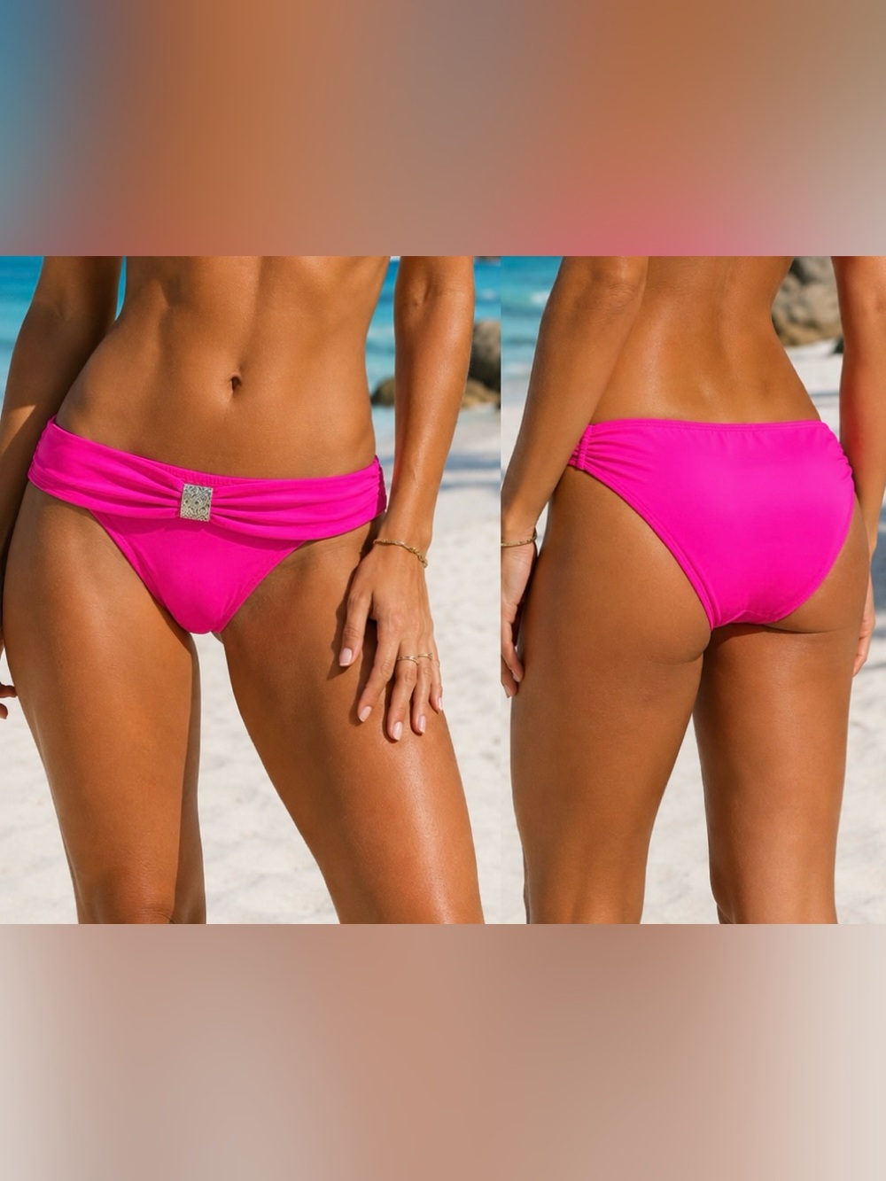 Venus Hot Pink Bandeau Bikini Bottoms Size 6 Silver Rhinestone Detail NWOT